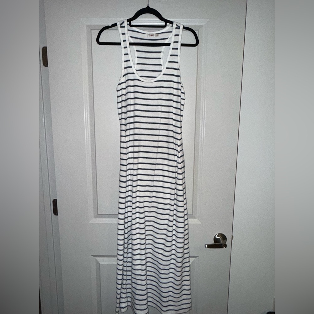 Striped White & Navy Tank Maxi Dress